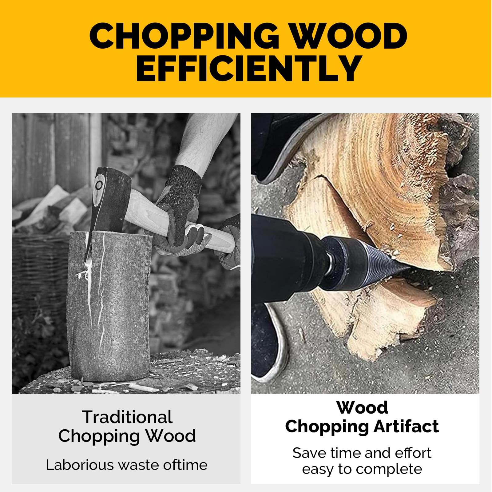 Foret de Fendage de Bois 31mm+41mm, Foret Fendeur de Bois avec 4 Poignées de Forage, Cône à Vis pour Fendeuse de Bûches