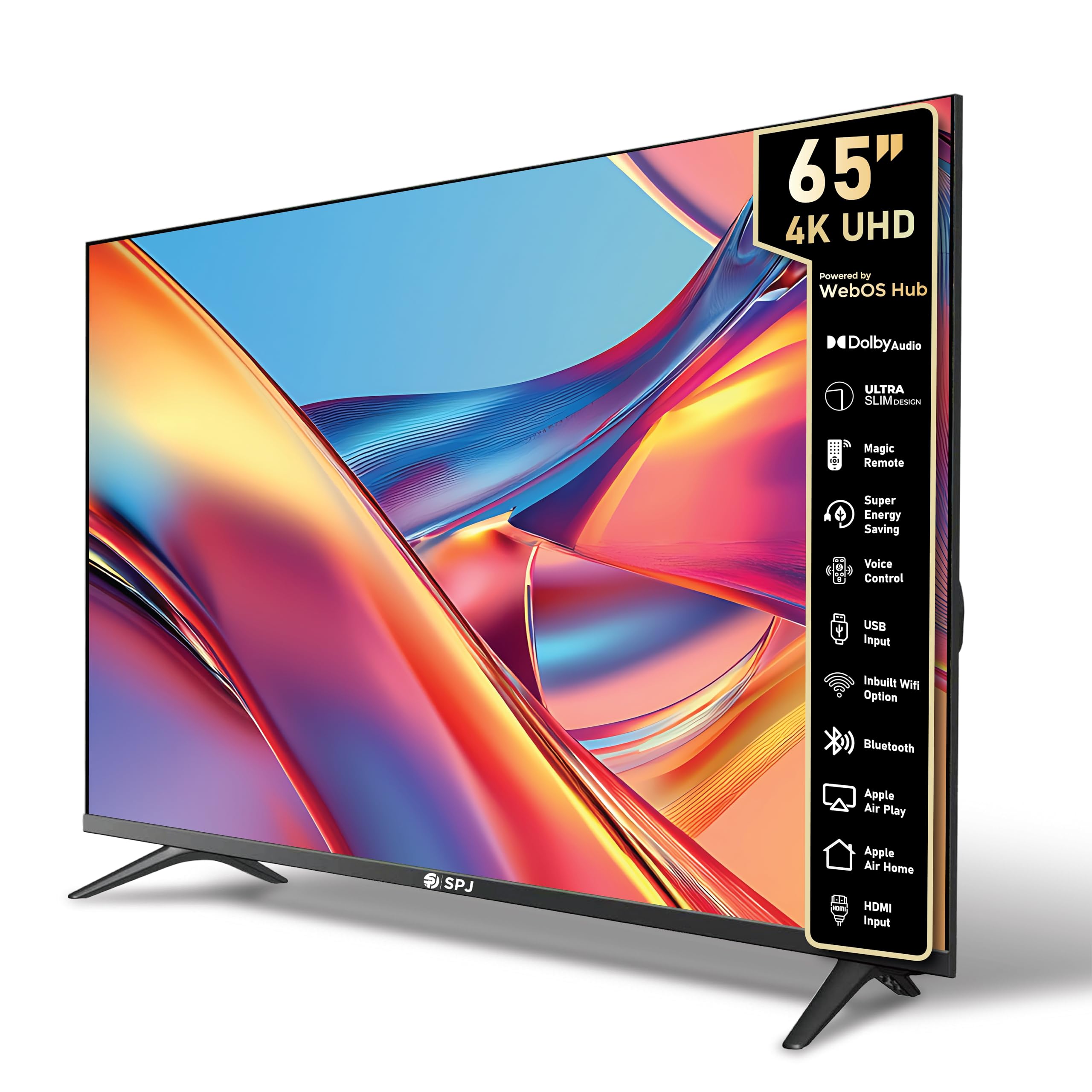 SPJ 65 Inch 4K Ultra HD LED Smart WebOS TV, Dolby Audio, Magic Remote, Apple AirPlay, WIFI/HDMI/USB Ports, WebOS Smart TV, Apps - YouTube/Netflix/Prime/Twitch - Black, 4KS65BLX, 1 Yr Warranty