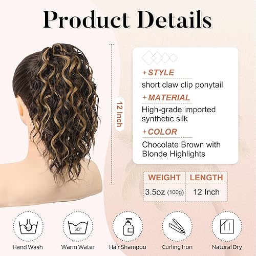 Miniatura 4 de FLUFYMOOZ Extensión de cola de caballo, extensión de cola de caballo de 12 pulgadas, extensiones de cabello sintético natural para mujeres (rubio