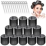 Large Hair Rollers Set - 24 Pieces with 12 Jumbo Rollers and 12 Clips for Long Thick Hair Volume (Black)