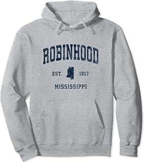 Robinhood Mississippi MS Vintage Athletic Navy Sports Design Pullover Hoodie