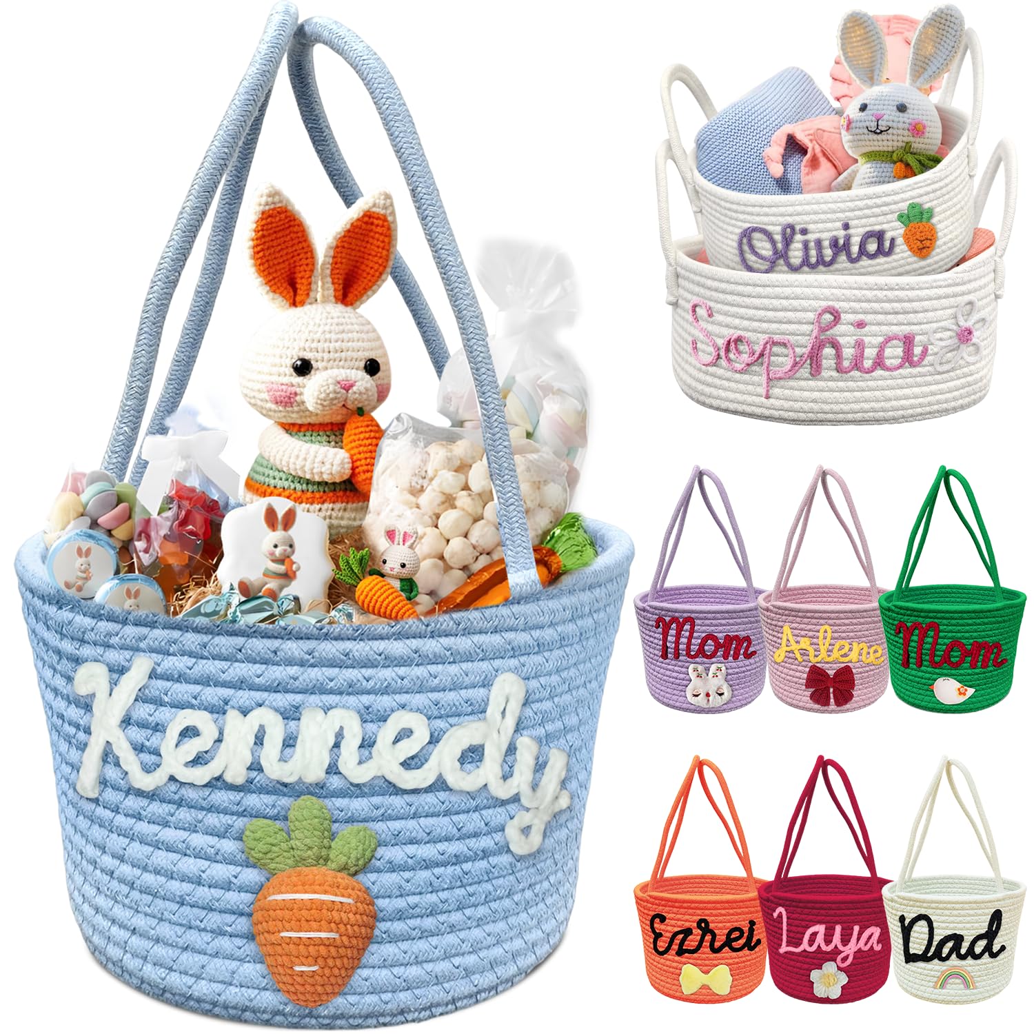 Personalized Easter Baskets Custom Kids Easter Basket Embroidered Customized Name Egg Candy Tote Bag Baby Girls Boys Gift