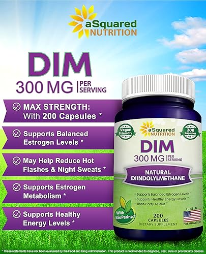 Miniatura 2 de aSquared Nutrition DIM Supplement 300mg Plus BioPerine - 200 cápsulas vegetales - Diindolilmetano DIM Max Strength Píldoras para apoyar el