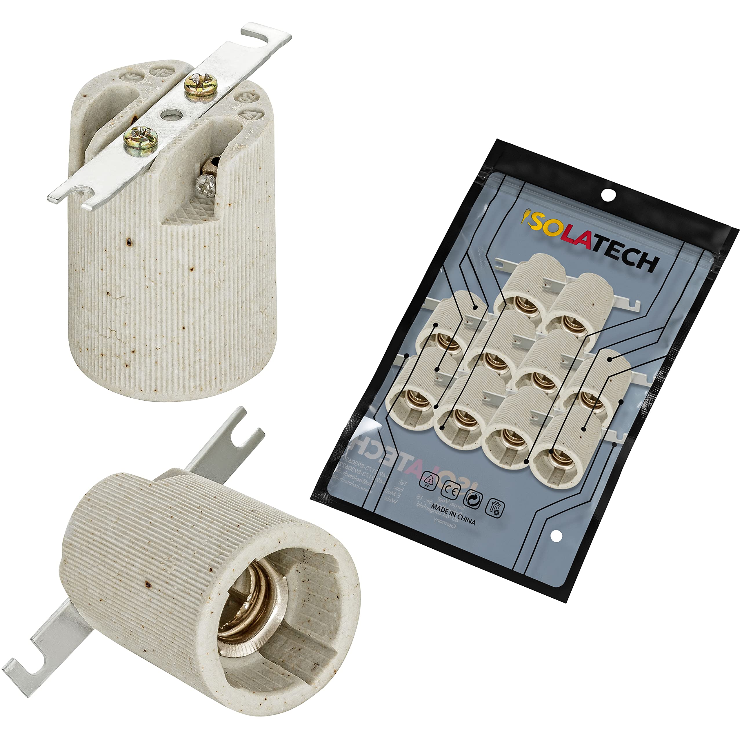 10 Portalampada Termoplastici E14 - Per Lampade LED A Candela, Con Staffa, Bianchi - Foto 6