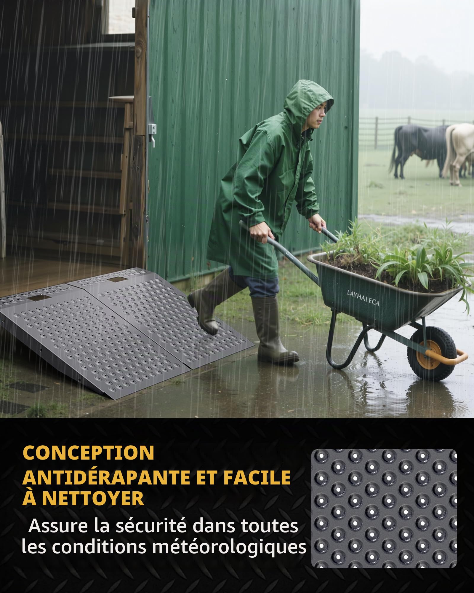 Rampe de Remise 74 cm x 61 cm pour Tondeuse Autoportée et Matériel de Jardin – Capacité 340 kg Plaque Perforée Antidérapante pour ATV, Motos, Garages et Granges (1 pièce)