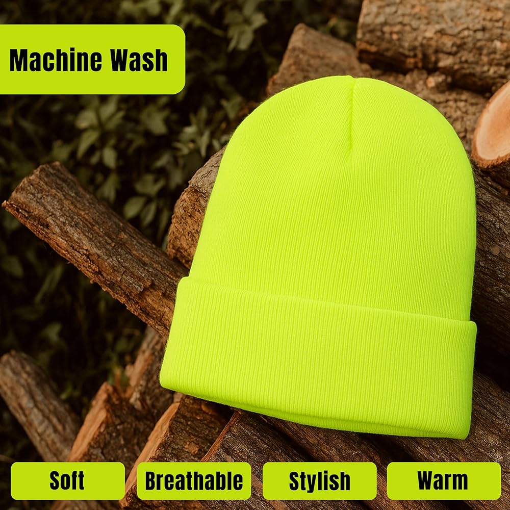 Unisex Hi Vis Beanie Hat – Neon Yellow Thermal Winter Work Hats