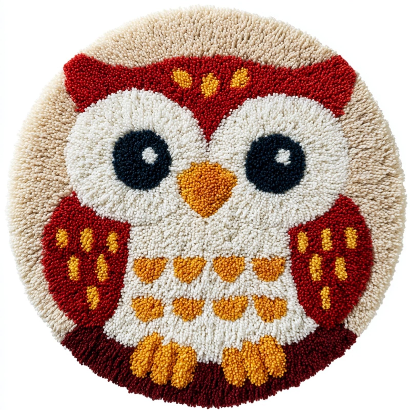 WallustrioaW DIY Latch Hook Rug Kits with Printed Canvas,Cartoon Owl,Floor Mat Crochet,Carpet Tapestry for Adult Craft Kits for Women,Relaxing Home Art Project,50x50cm