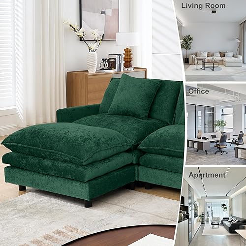 Miniatura 8 de Sofá modular modular, 3 asientos y 1 sofá otomano moderno de pana para sala de estar, cómodos sofás de nube con otomana móvil, combinación de