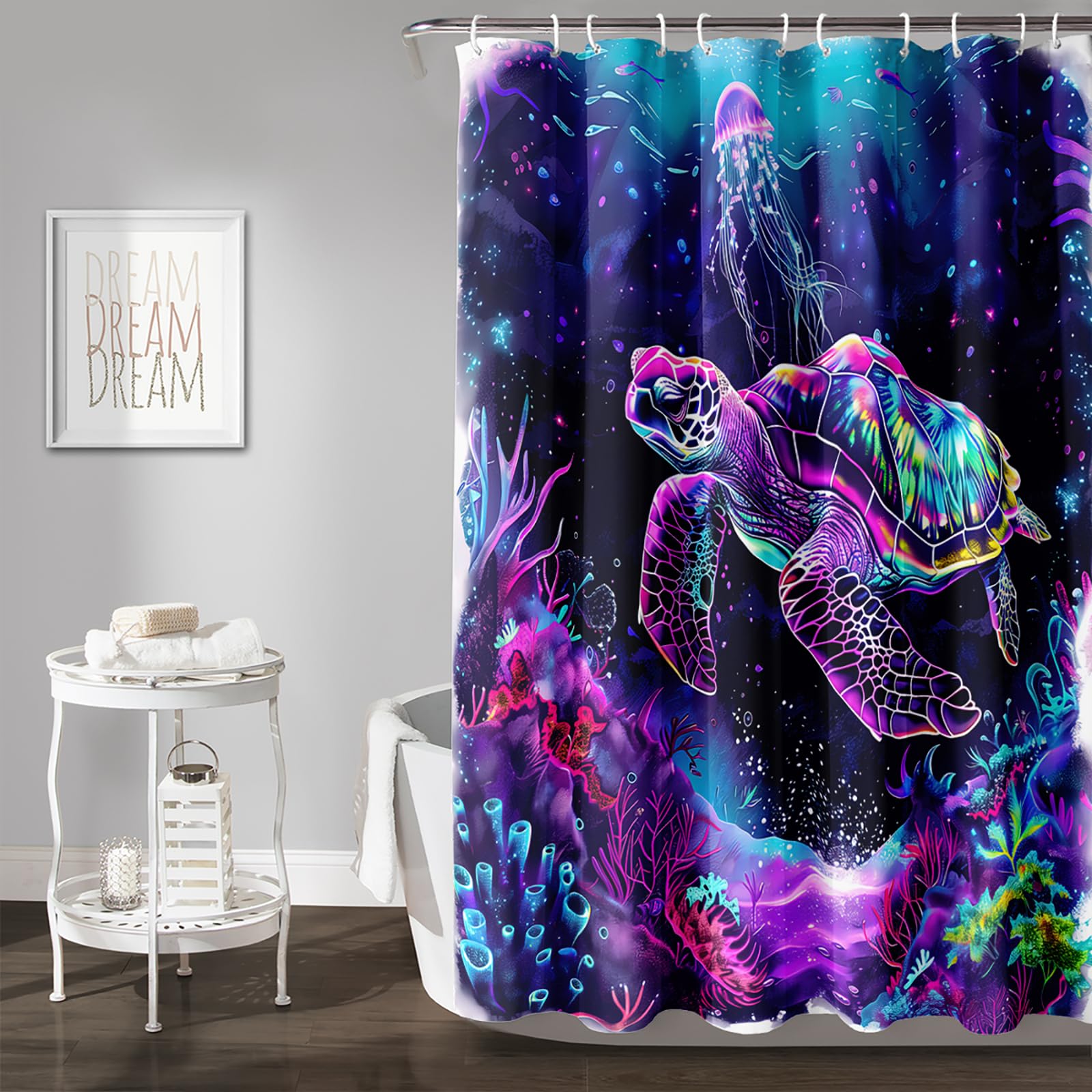 AILONEN Sea Turtle Shower Curtain,Colorful Underwater World Bath Curtain for Boys Girls,Dreamy Sea Turtle Ocean Animal Bathroom Decor + Plastic Hooks,Waterproof, 72