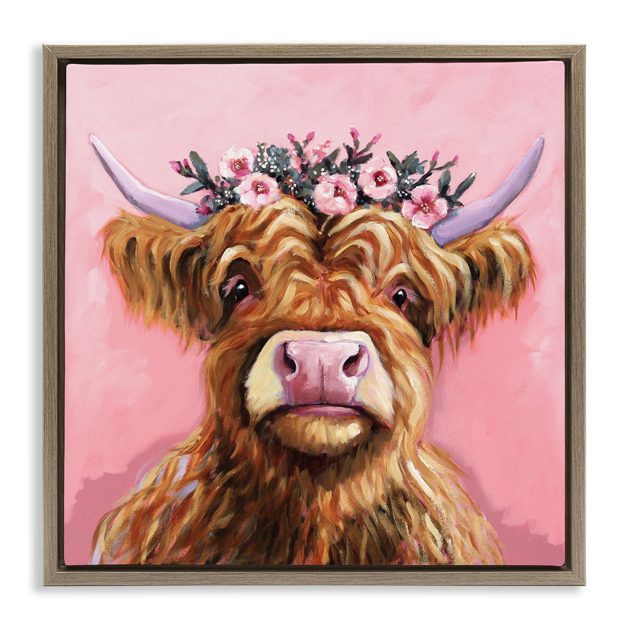 Stupell Industries Pastel Highland Cow Portrait 'Grace Of The Glen', Floating Frame Canvas Art, Brown, 25 X 25 Inches, Easy To Hang And Sturdy, Made In Usa, By Lucia Stewart