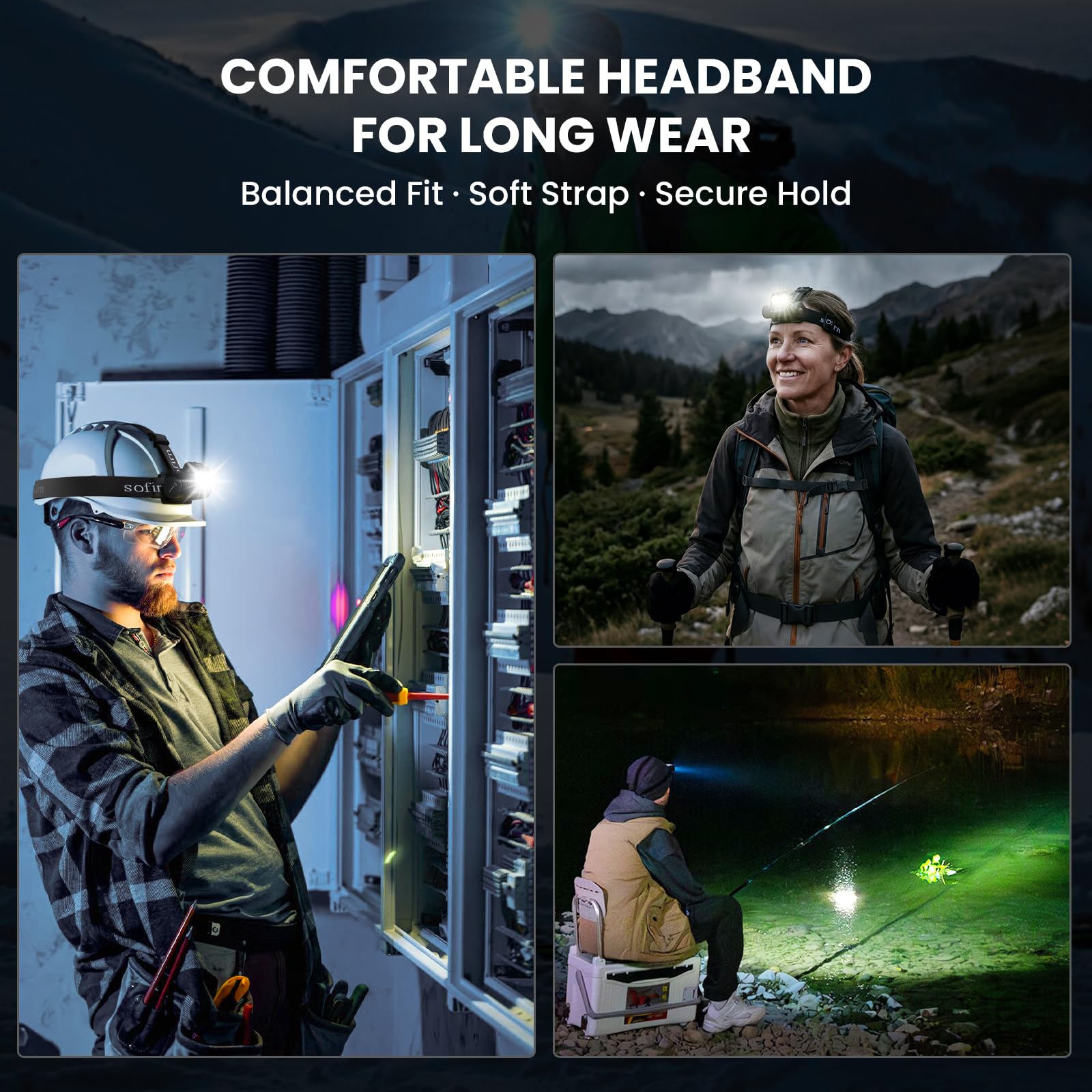 Sofirn HS20 LED Stirnlampe Wiederaufladbar, 2700 Hohe Lumen Scheinwerfer, Super Hell Stirnlampe mit Flutlicht und Strahler, USB C Ladeanschluss für Hard Hat, Wandern, Camping, Notfall