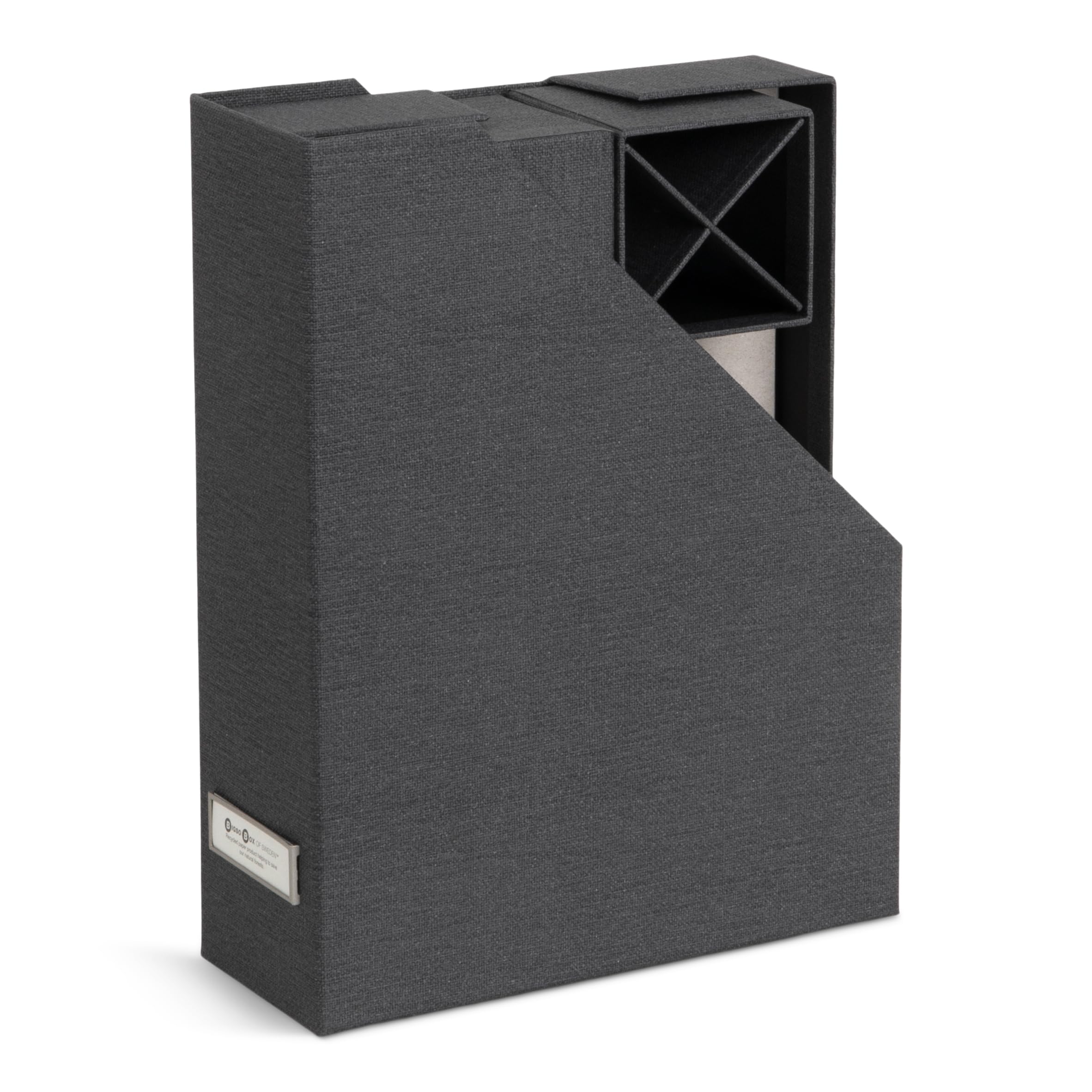 BIGSO HUGO 4-teiliges Schreibtisch Set mit 1 Stehsammler, 1 Stifthalter, 1 Sortierkasten und 1 Box ohne Deckel – Ordnungssystem aus Faserplatte und Papier in Leinenoptik – schwarz
