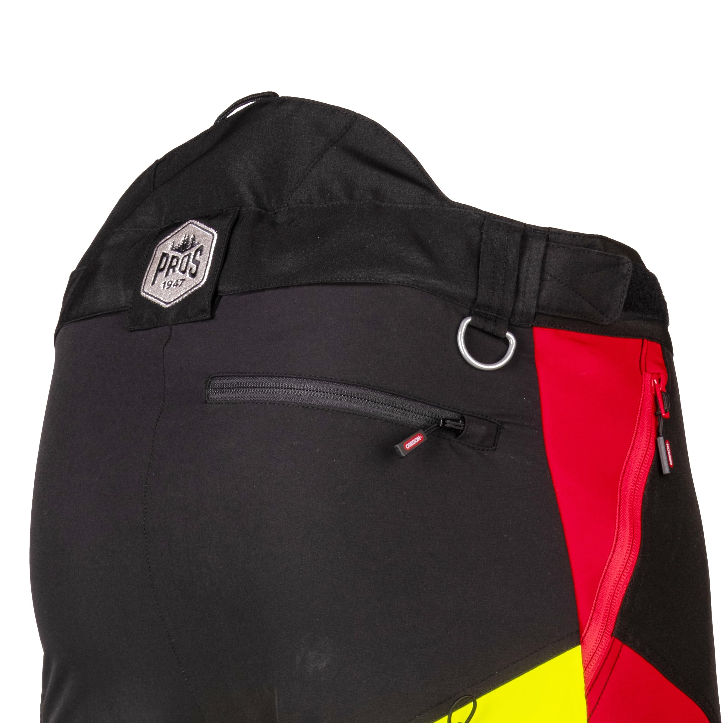 Oregon - Pantalones de Motosierra Protect Pro, EPI Alta Visibilidad, Transpirable, 4 bolsillos, Equipo de Protección Profesional para Motosierra y Tareas Forestales, Rojo/Amarillo, Talla S