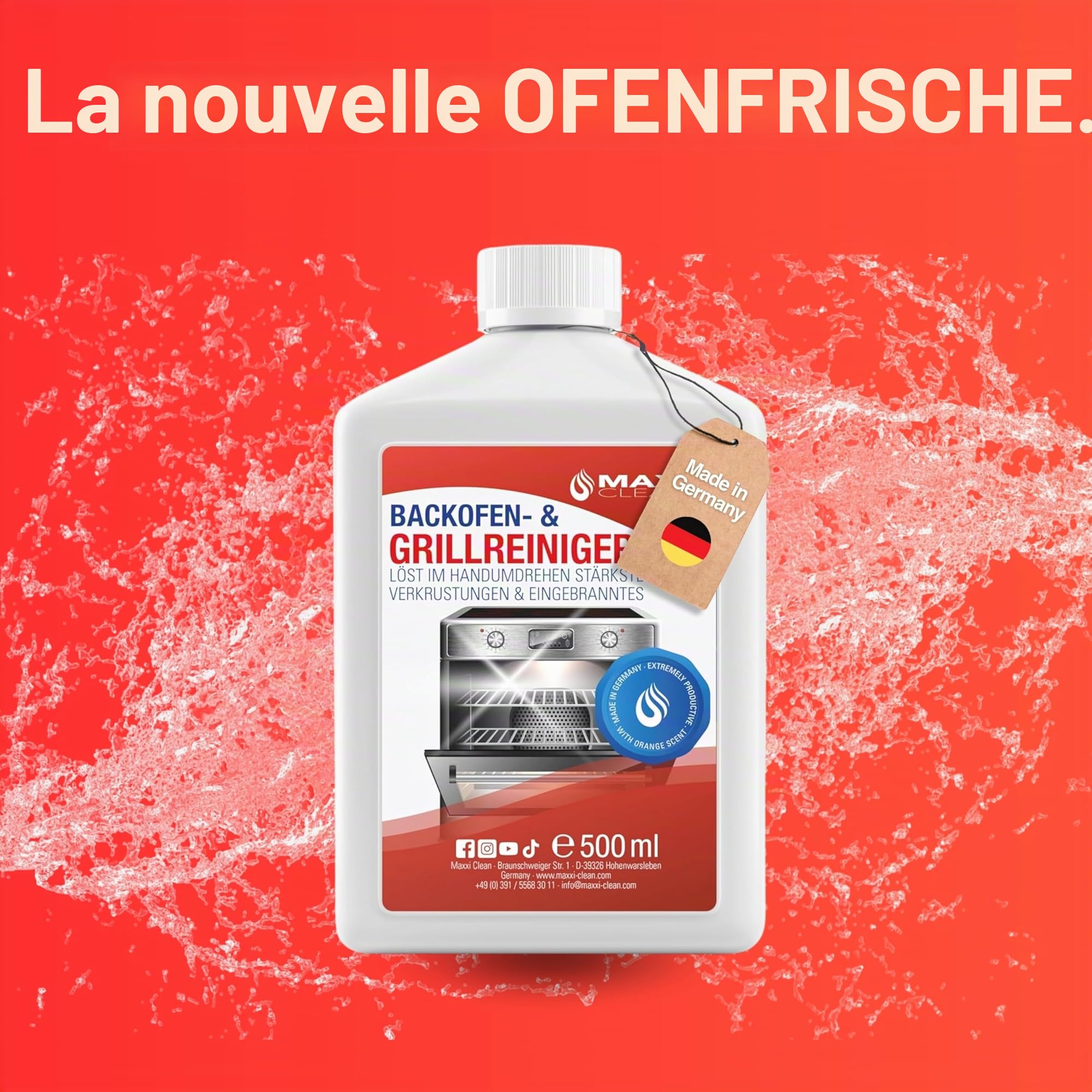Maxxi Clean | Kit complet de nettoyage pour four et grill | 500 ml de gel, 1x chiffon en microfibres, 1x pinceau | nettoyant et dégraissant auto-nettoyant | pour four, plaque de cuisson & grill