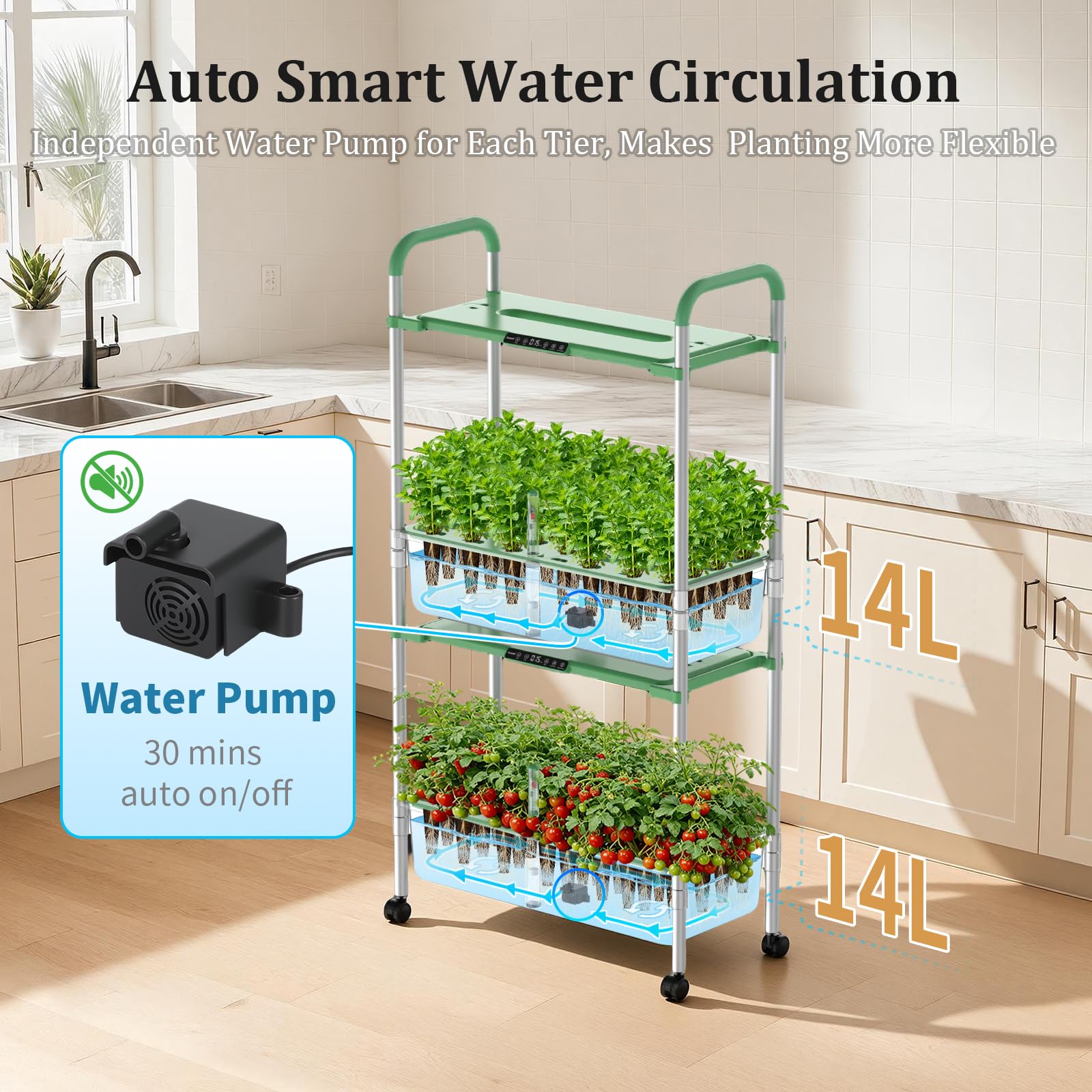 Growell Kit de sistema de cultivo hidropónico, 54 cápsulas, jardín vertical de hierbas para interiores con luz LED inteligente, bomba de agua de circulación automática cada nivel, sistemas de