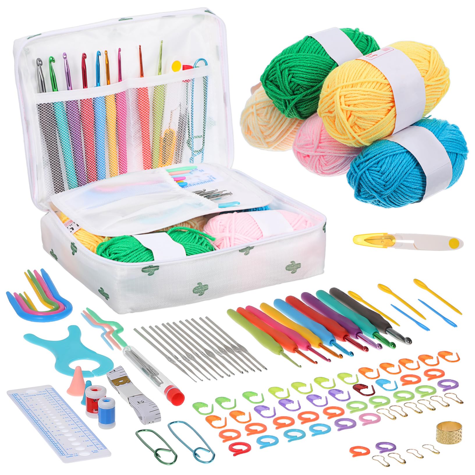 DOITOOL Set Uncinetti Completo per Principianti con 100 Pezzi in Plastica, Borsa Portatile e Accessori per Lavorazione a Maglia Artistica e Artigianato in Viaggio