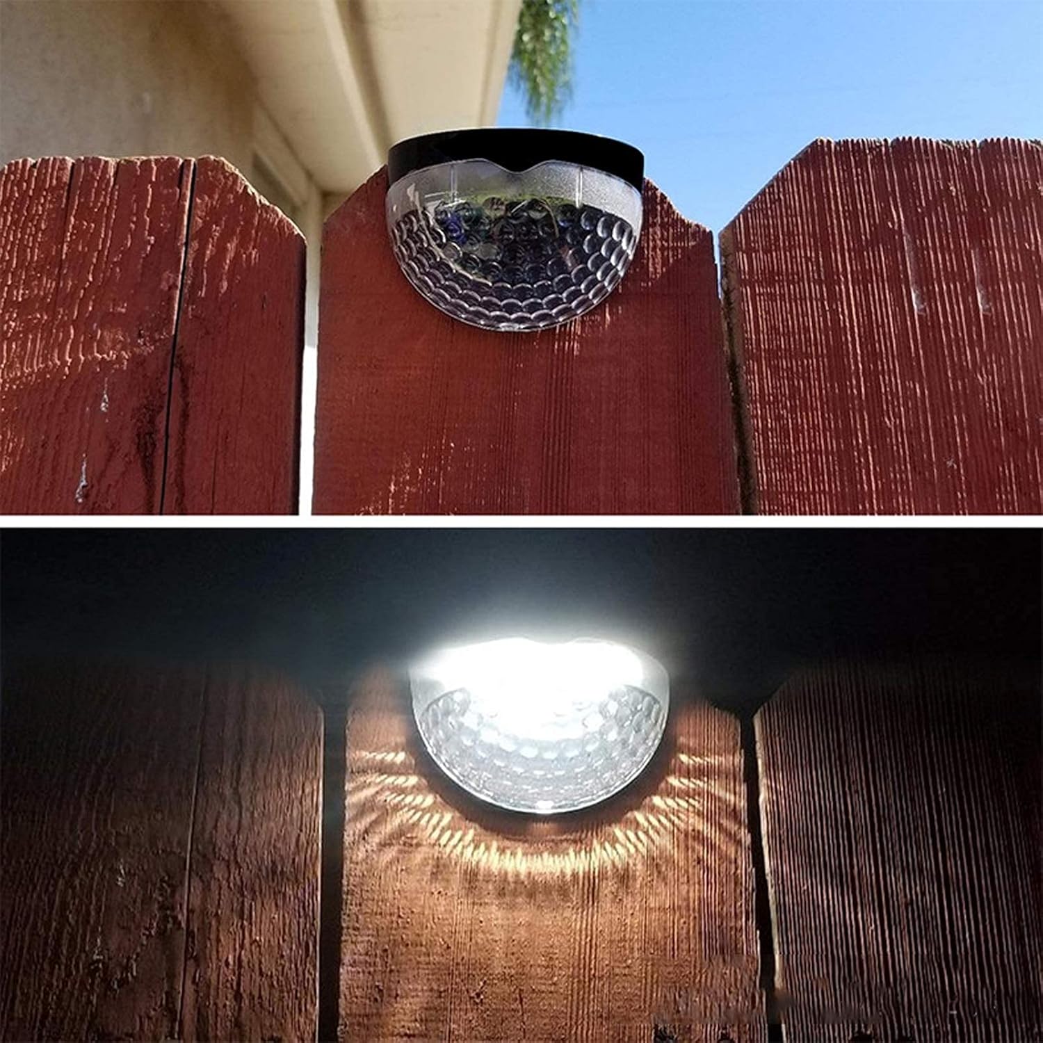 6 Pack Outdoor Waterproof Solar Fence Post Lights 6 LED Wireless Wall Mount Decorative Deck Lighting for Porch Fence Terrace Deck Garage (Color : Black)