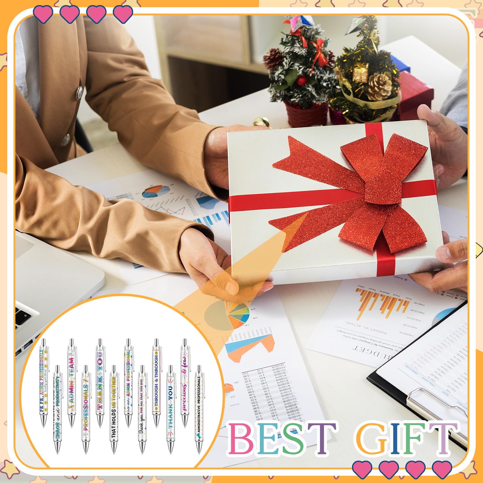 Motipuns 12 Pcs Administrative Professional Day Pens Admins Assistant Appreciation Gifts Administrative Party Favors Secretaries Thank You Gift for Women Employees Coworker Office Holiday Supplies