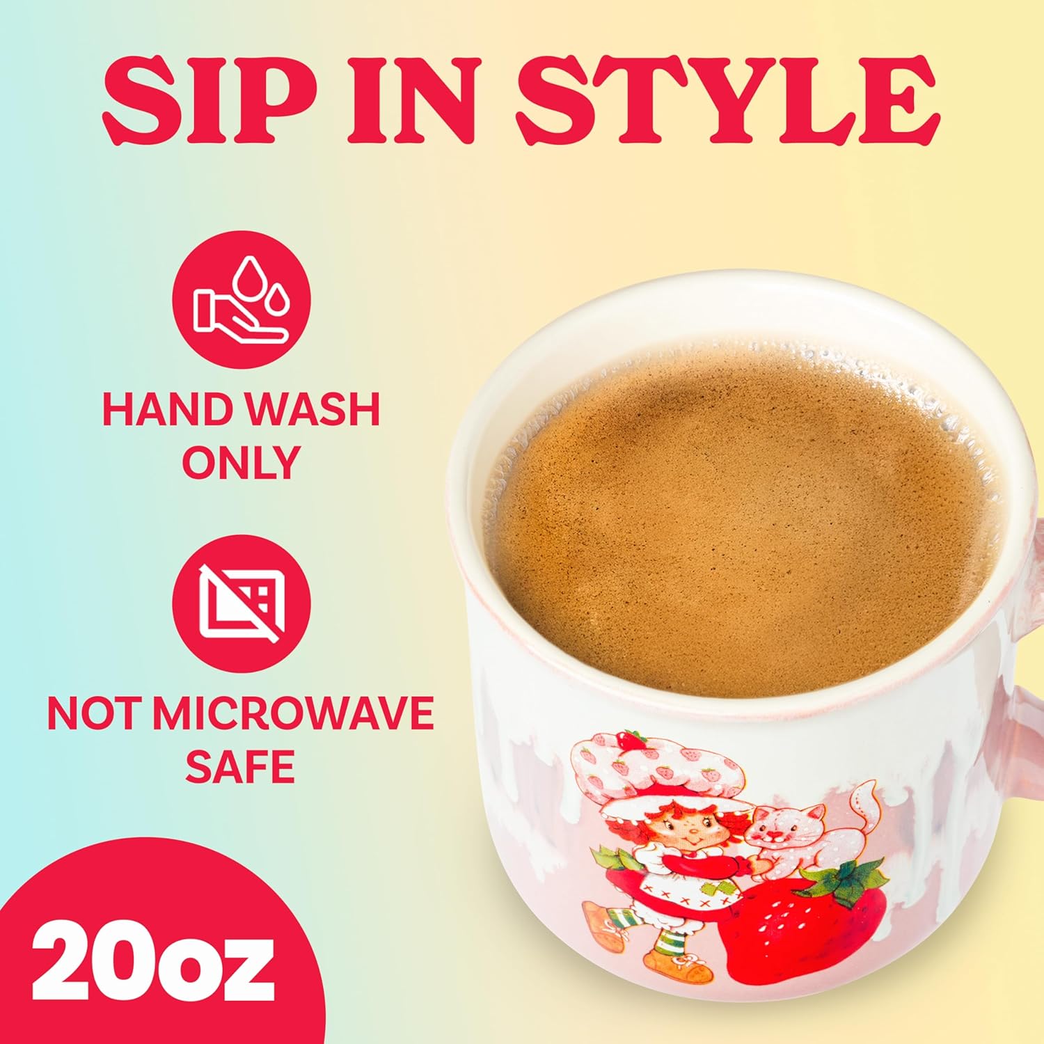 Silver Buffalo Strawberry Shortcake Drip Effect Ceramic Camper Mug with High Gloss Treatment, 20 Ounces - Image 3