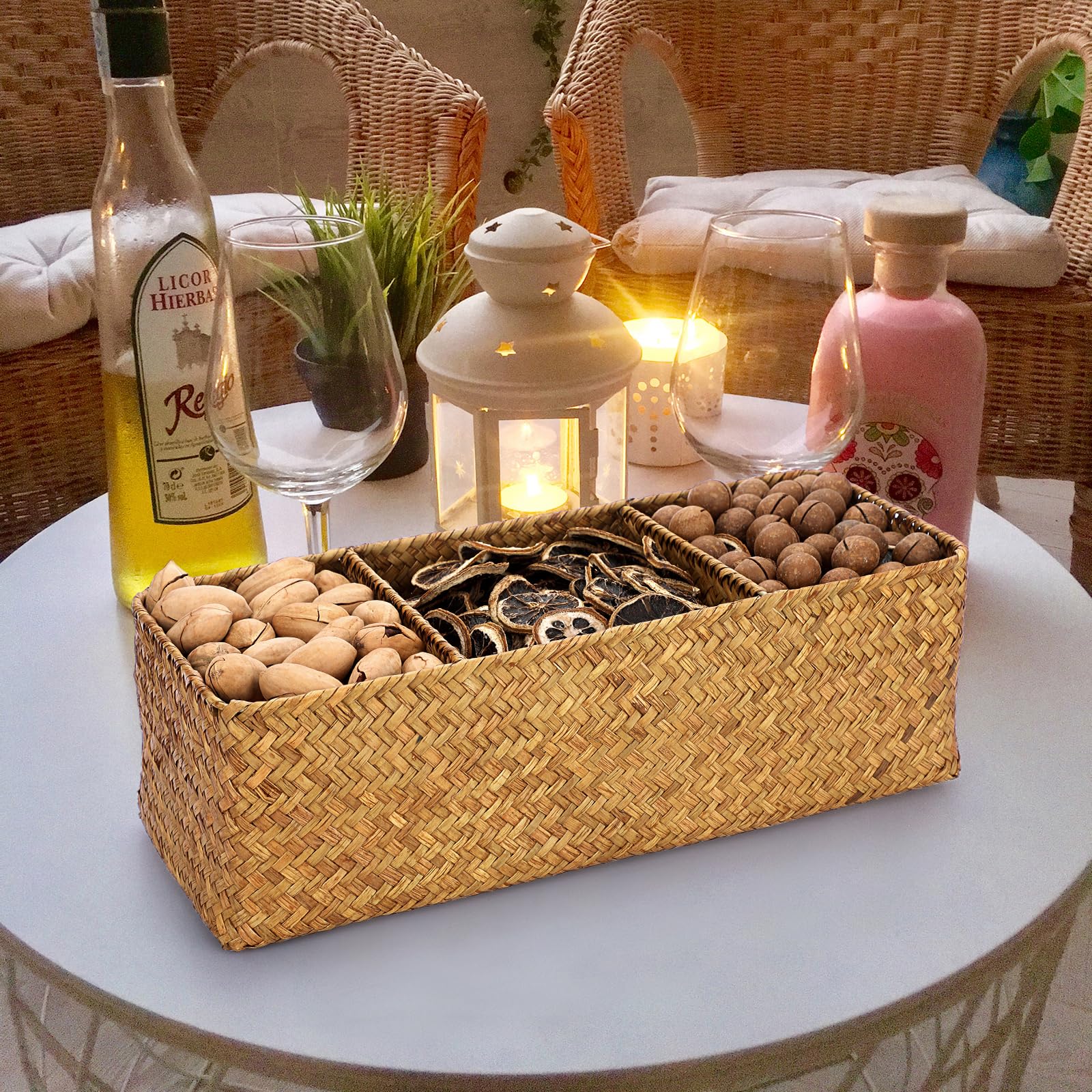 ELLDOO Cesta de almacenamiento tejida de mimbre de mimbre de hierba marina, organizador de cápsulas de café de gran capacidad para cápsulas K Cup Nespresso, caja de almacenamiento de hierba marina de
