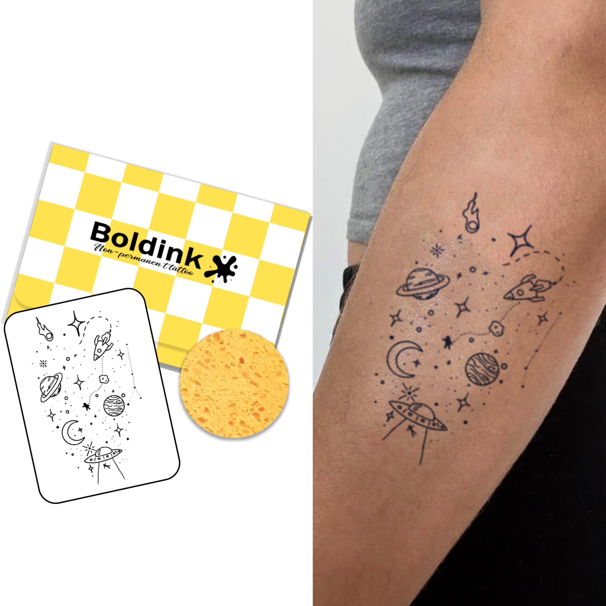 Boldink ジャグアタトゥー 2枚セット タトゥーシール 2週間持続 防水 半永久 刺青シール 星 宇宙 メンズ レディース ボディシール