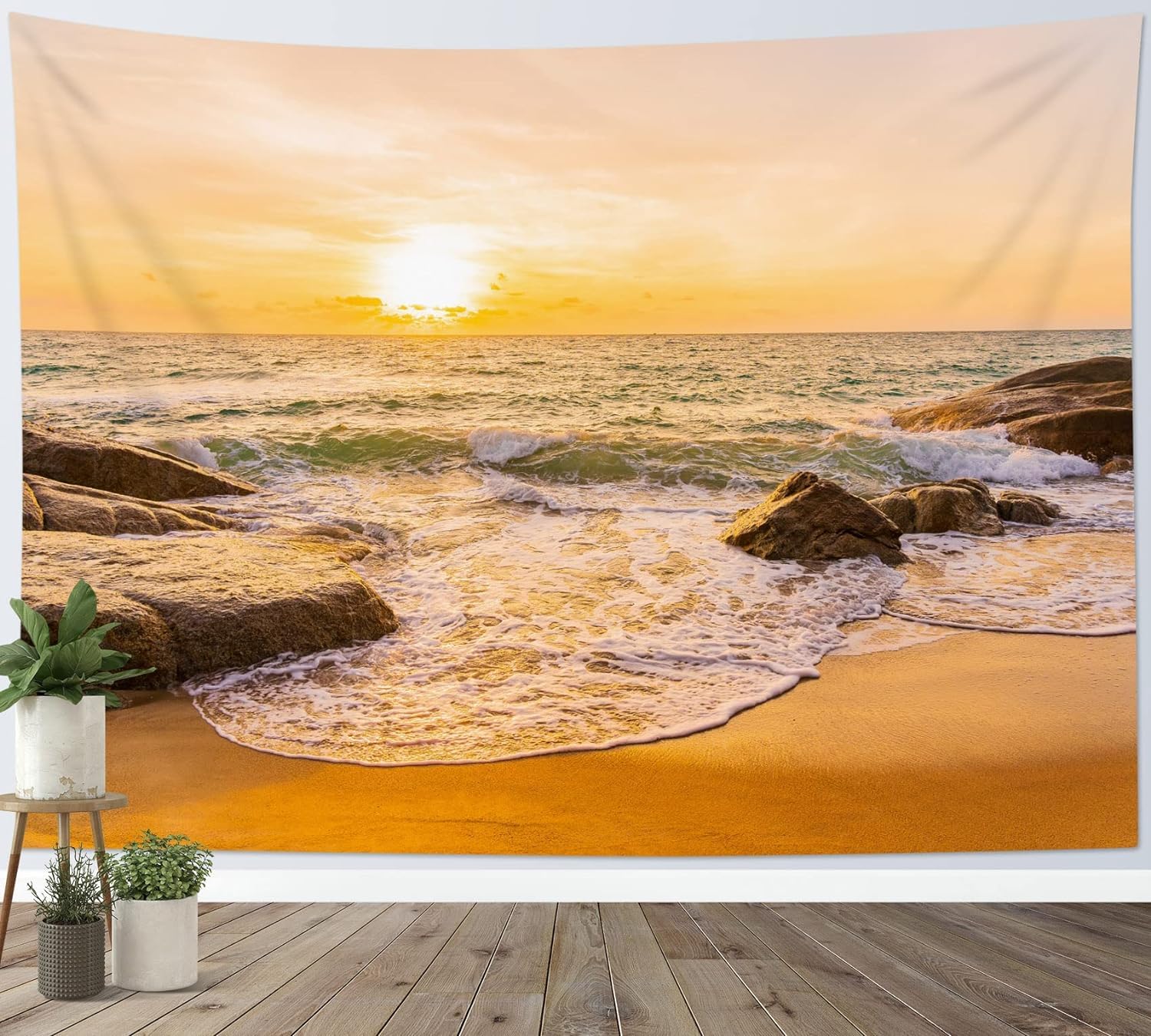 Tenture Murale 130x150 Cm - Fenêtre Vue Sur Mer Avec Mouettes - Impression 3D, Tissu Polyester - Déco Salon/chambre - 3