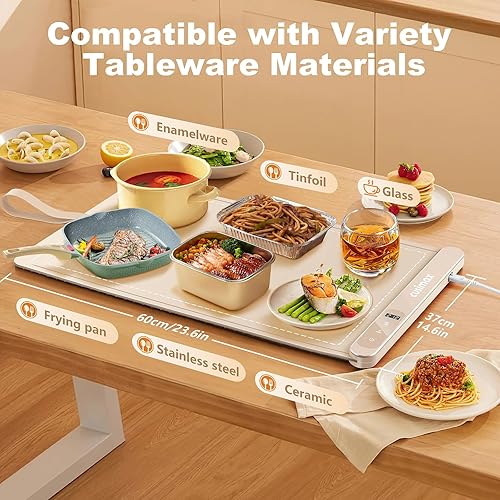 Miniatura 4 de Tapete de calentamiento de alimentos, bandeja de calentamiento eléctrica de grafeno de superficie completa, 6 ajustes de temperatura y apagado