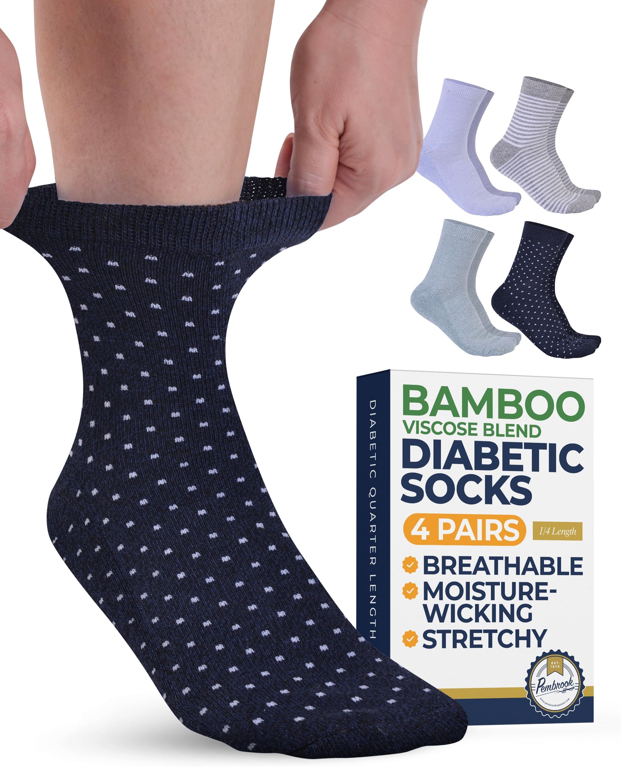Pembrook Diabetic Socks for Women & Men - 4 Pairs Ankle Bamboo Viscose Socks Woman | Womens Diabetic Socks Size 9-11