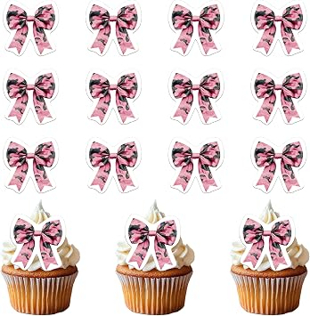 50 PCS Pink Edible Leopard Print Bow Cupcake Toppers Wafer Paper Bowknot Cake Toppers Bowknot Coquette Baby Shower Party Decorations for Bows Theme Birthday Bridal Wedding Party Decorations Supplies