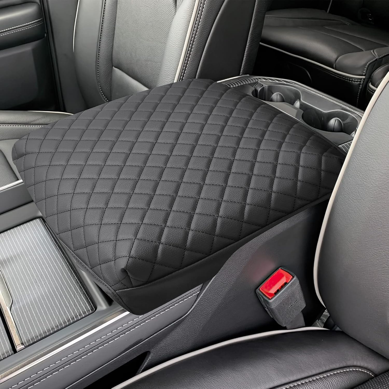 ISSYAUTO Center Console Cover Armrest lid Cover Compatible with 2009-2024 Ram, Leather Arm Rest Covering for Car, Well-Make Durable Middle Console Cover Armrest Box Protective Cover