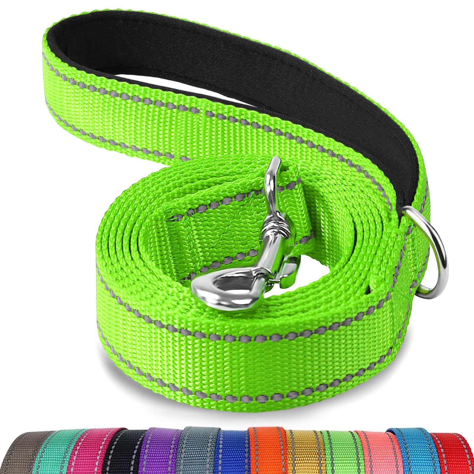 Joytale Guinzaglio per Cani,1.2m x 2.5cm,Doppia-faccia m,Catarifrangente Guinzaglio per Cane Imbottito con maniglia, Guinzaglio Addestramento per Cani di Taglia Media Grande,Verde