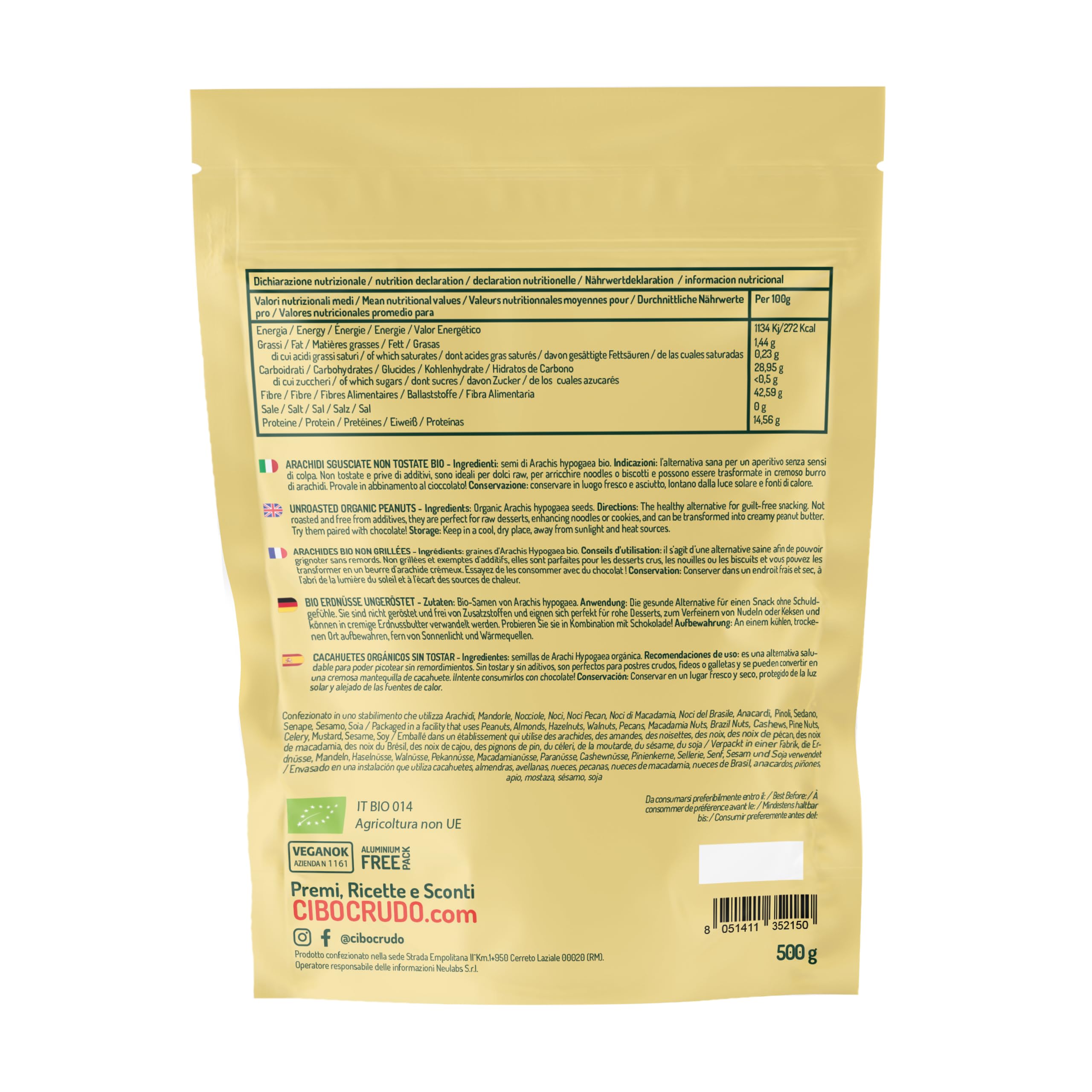 Cacahuetes Sin Tostar Sin Cáscara Ecológicos - 500g. Cacahuete sin sal. Contienen Proteínas Fibras Vitaminas y Minerales. Para Snacks o para Hacer Mantequilla de Maní y en la Cocina.