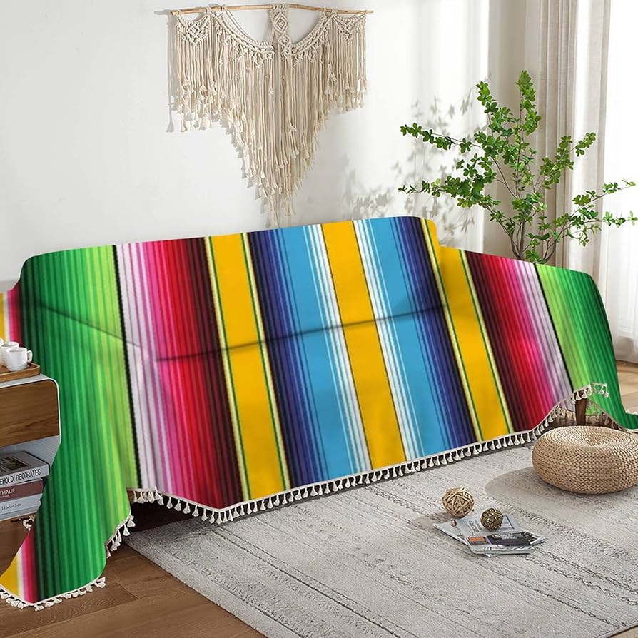Amazon.com: Sofa Cover Yellow Blue Green Red Mexican Blanket