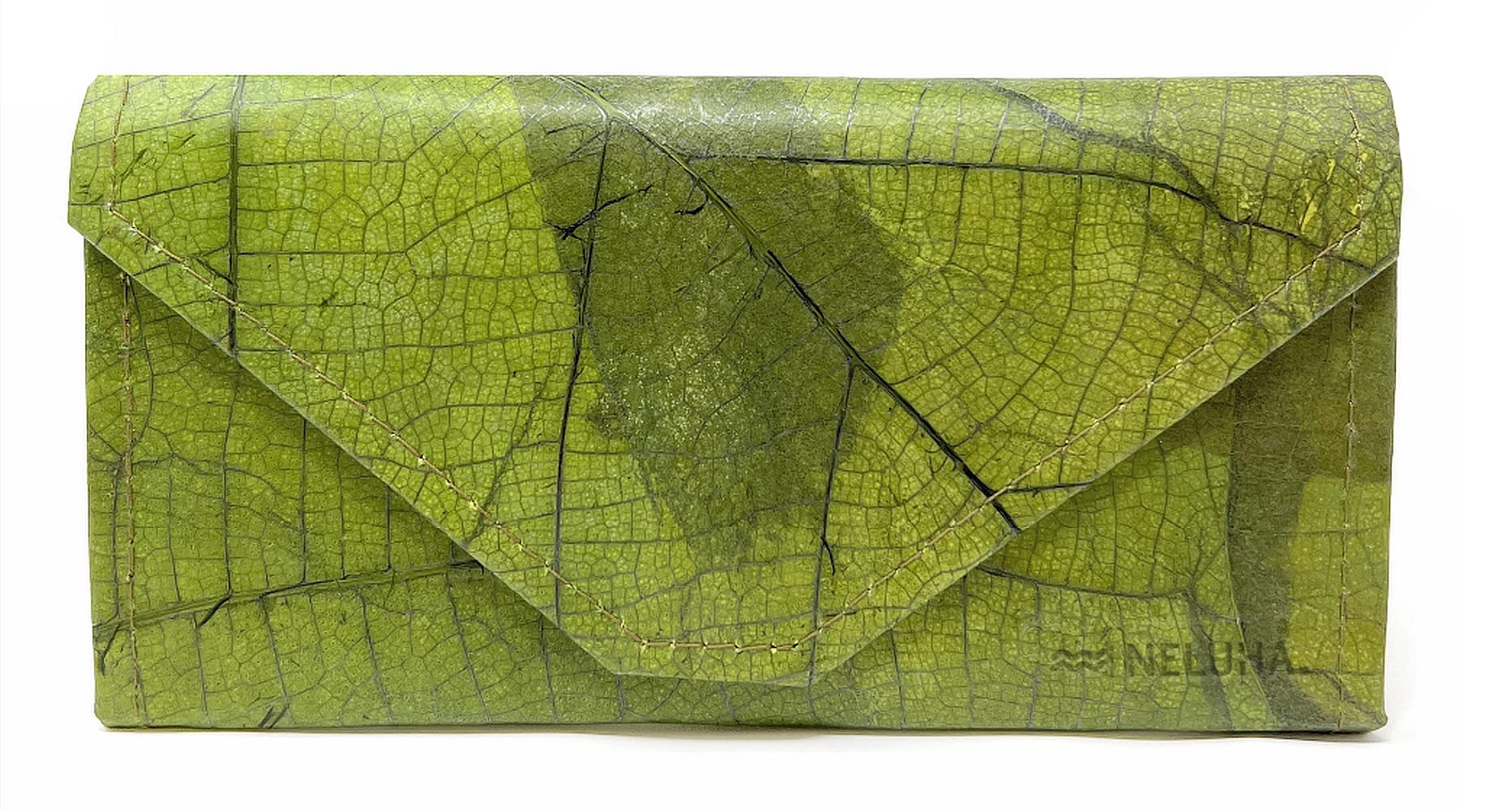 Portafoglio in foglie di teak, un'alternativa in pelle vegana e sostenibile, portafogli con molti scomparti apribili con chiusura lampo, verde, 12x9x3cm, Casual