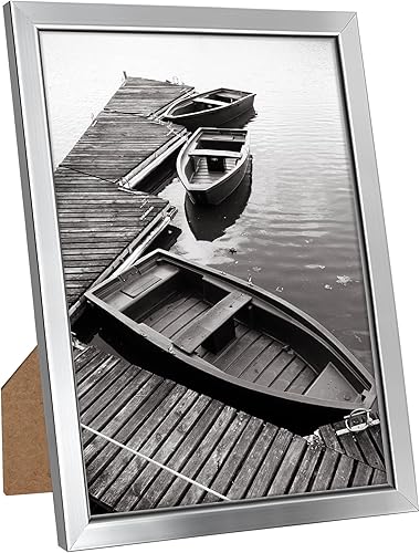 Marcos de fotos de 8 x 10 pulgadas, marcos de fotos plateados para pared o mesa, marco de diseño simple con acabado brillante, perfecto para