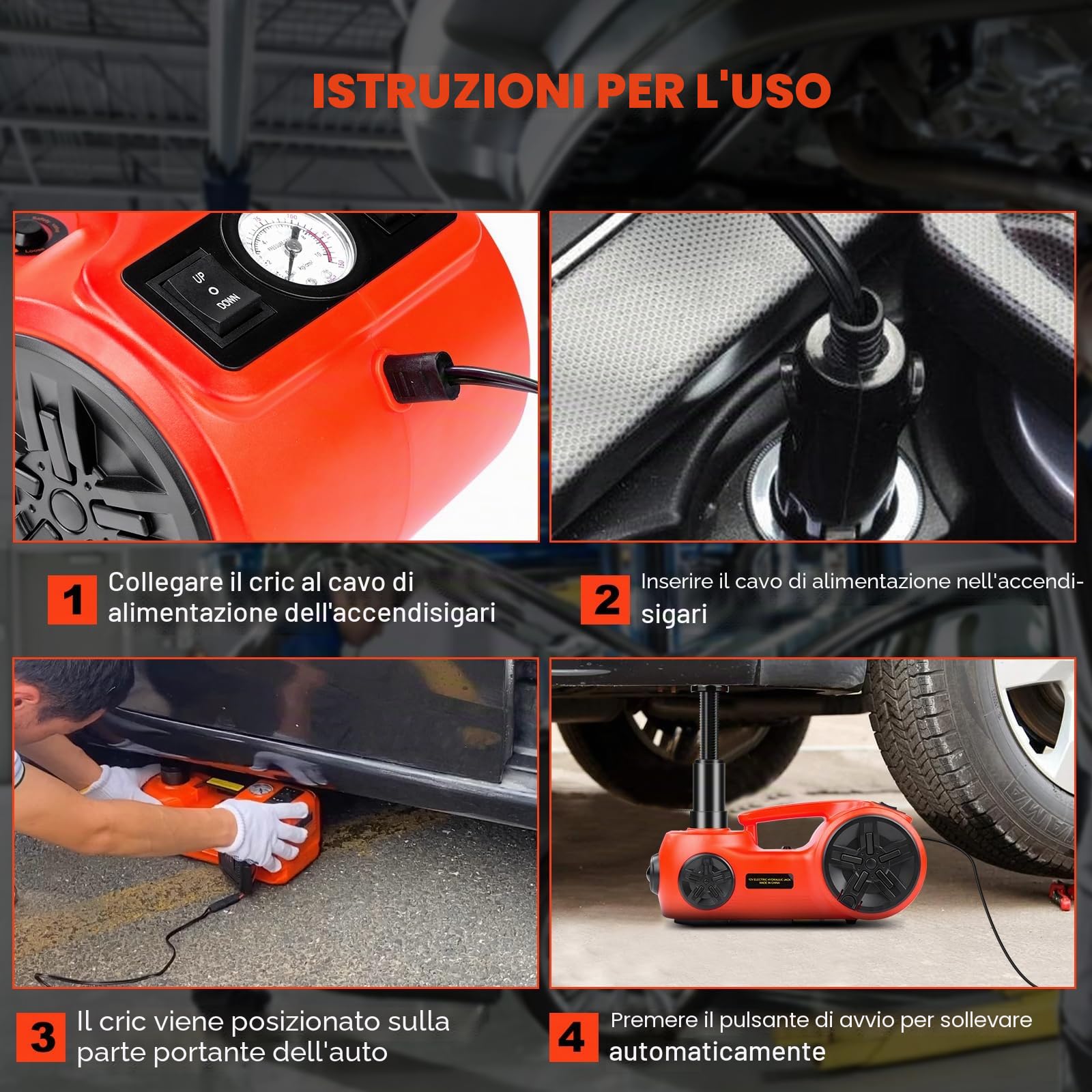 VOBOR Cric Elettrico per Auto, 5T Set di Martinetto Idraulico 12V con Pompa Gonfiabile e Luce LED, 150-450mm Sollevatore per Auto Pickup Emergenza Cambio gomme Garage Riparazione