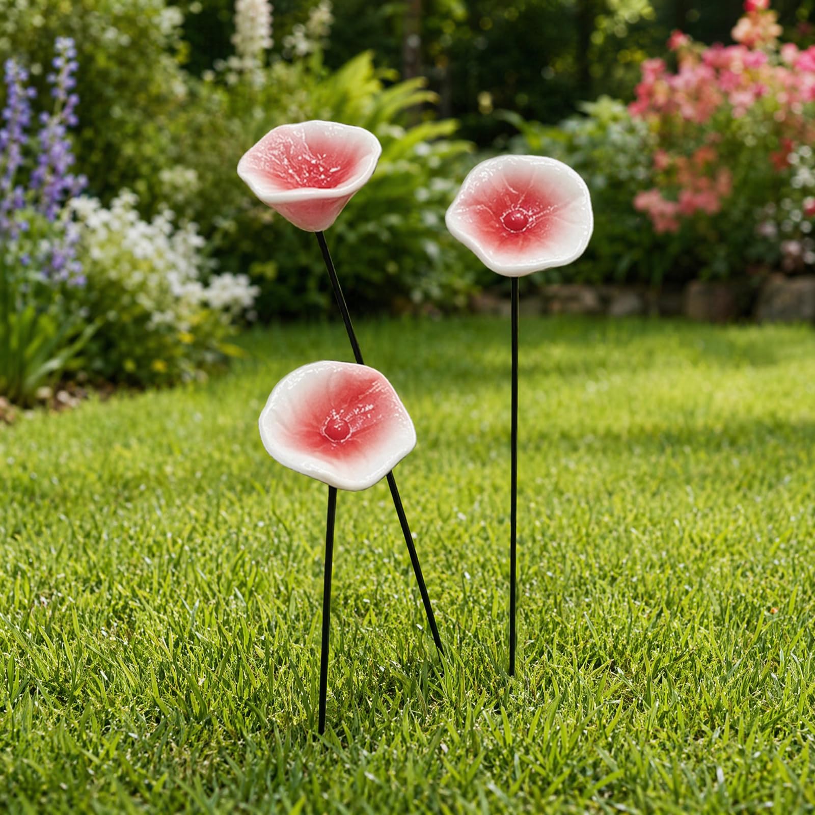 Handmade Ceramic Mini Pollinator Watering Station, Colorful Flower Bee Water Feeder & Butterfly Bird Bath, Weather-Resistant Small Outdoor Garden Stakes Yard Art Decor for Patio Lawn Balcony — image 1