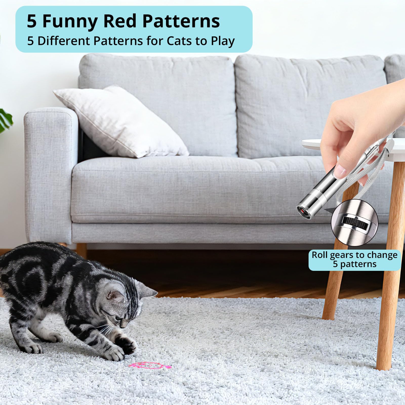 Waputne Katzenspielzeug für Indoor-Katzen, 2 Stück, USB wiederaufladbares Kätzchenspielzeug mit 7 verstellbaren Mustern, interaktives Jagdspielzeug für Indoor-Katzen & Hunde, Training & Übungsspaß