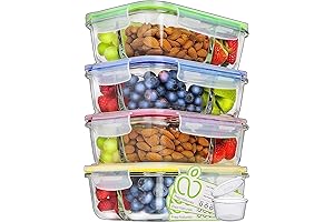 PrepNaturals 4 Pack Multi-Compartment Glass Meal Prep and Storage Containers