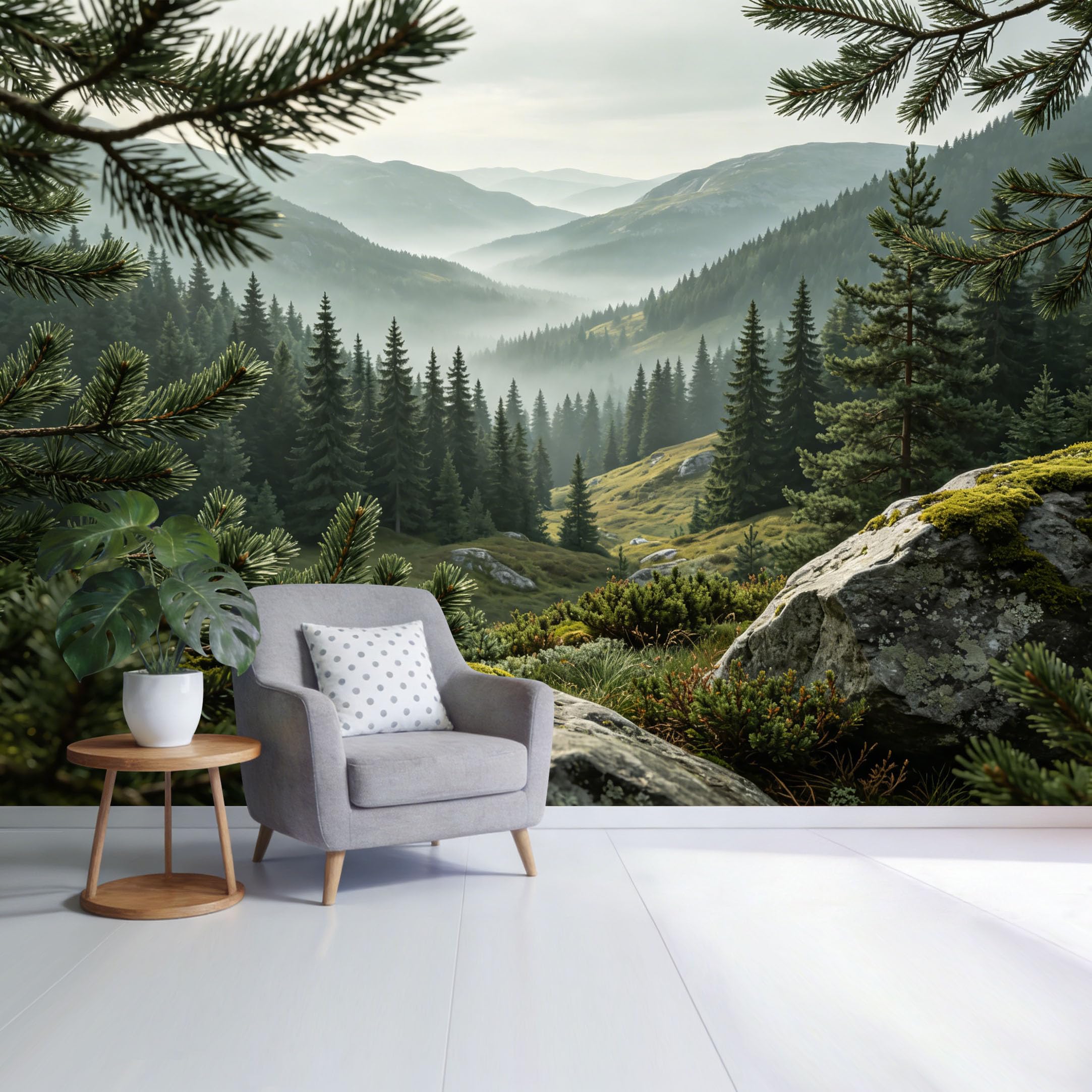 Custom Size Wall Mural Misty Mountain Valley Forest Landscape Pine Tree Scenic View SelfAdhesive Wall Fabric Removable Wallpaper for Home Office Decor
