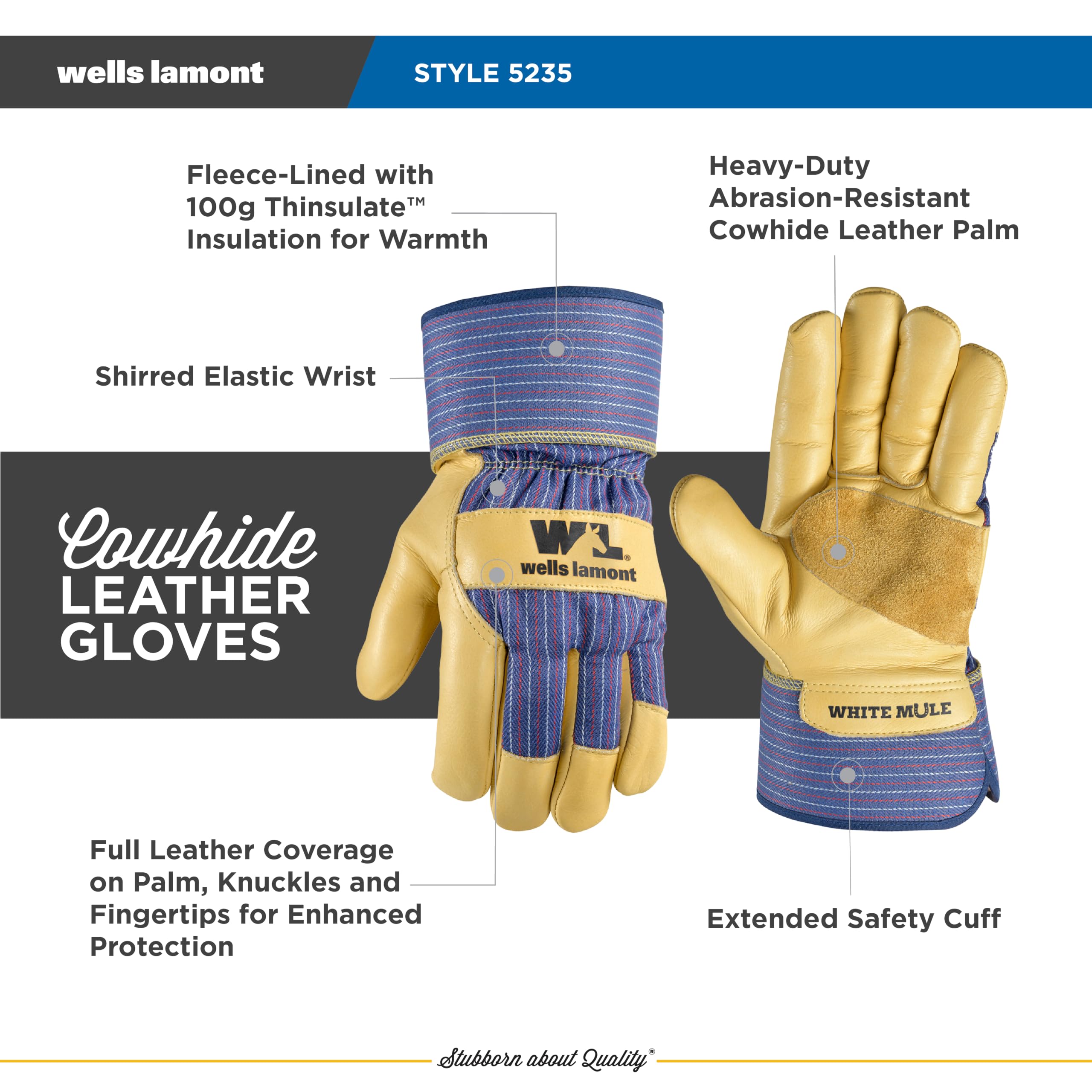 Wells Lamont guantes de trabajo con Palomino grano piel de cerdo, Palma de piel, PF100 Thermofill