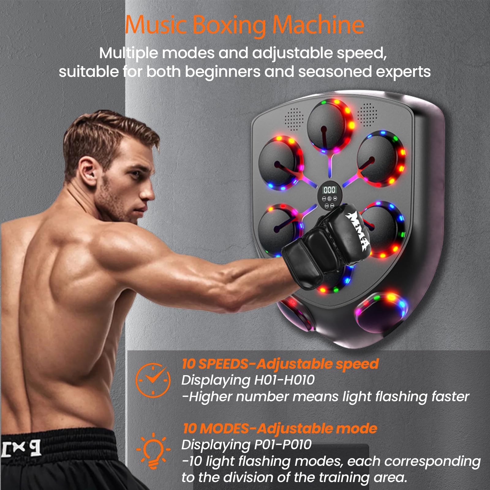 Ark miido Máquina de Boxeo Música Adulto, Music Boxing Machine Bluetooth con Guantes Boxeo para Adulto, 9 Modos de Velocidad Boxeador de Pared Musical para Entrenamiento de Boxeo Familiar