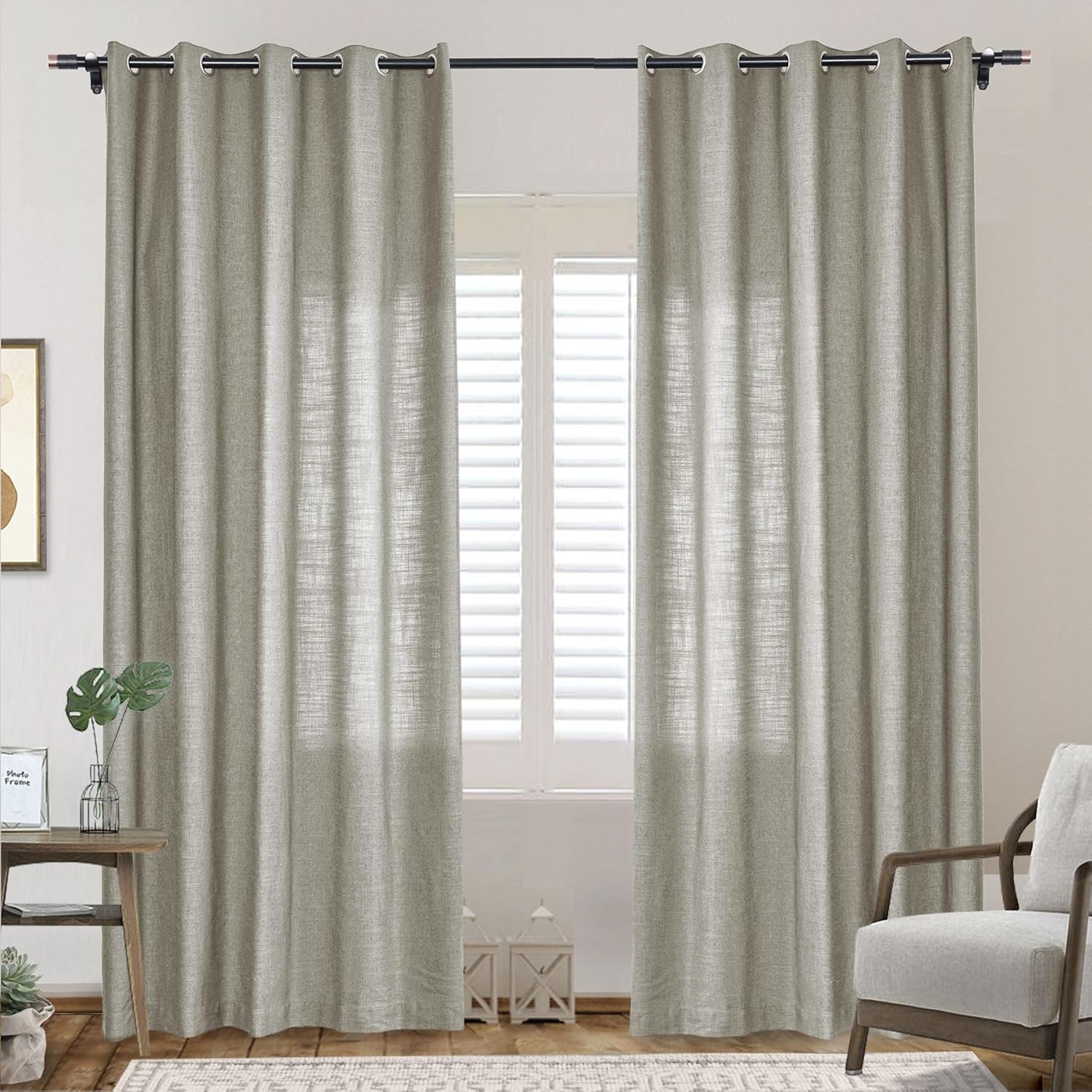 Frelement 2 Panels Room Darkening Bronze Grommet Curtains Flax Window Treatments Panels Linen Curtains Drapery Panel for Living Room, Privacy Protection Curtains, 42" W x 45" L, Sand White