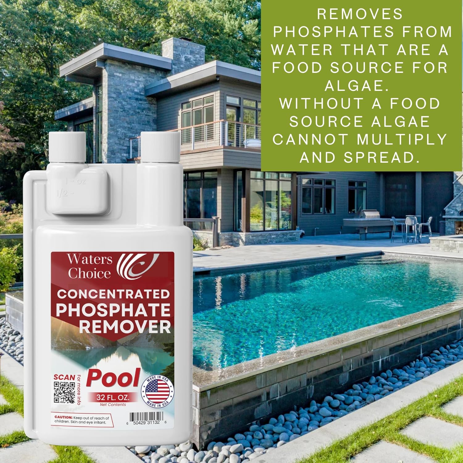 Waters Choice Concentrated Pool Phosphate Remover - 32 oz - Maximum Strength, Fast-Acting Solution for Eliminating Phosphates in Pools