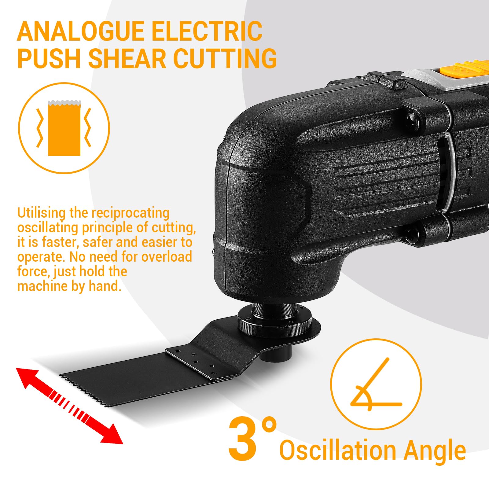 Outil Multifonction Oscillant 300W: DEKOPRO 3000-22000 RPM- Scie Oscillante Électrique Filaire, 6 Vitesses, Angle d'Oscillation 3°, pour Bois, Plastique et Métal
