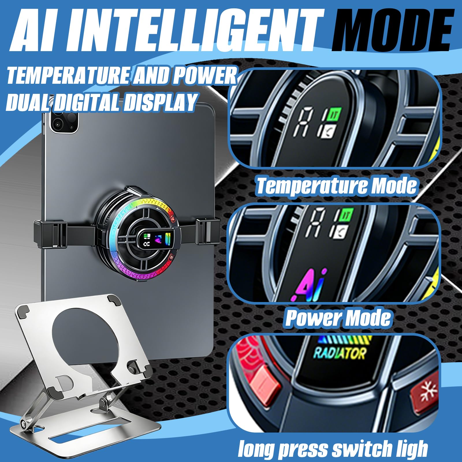 Ventola Di Raffreddamento, Potente Ventola Magnetica Per Tablet E Laptop Con Supporto 3 Modalità Di Raffreddamento Controllo Della Temperaturauniversale Per Cellulari Tablet E Gaming