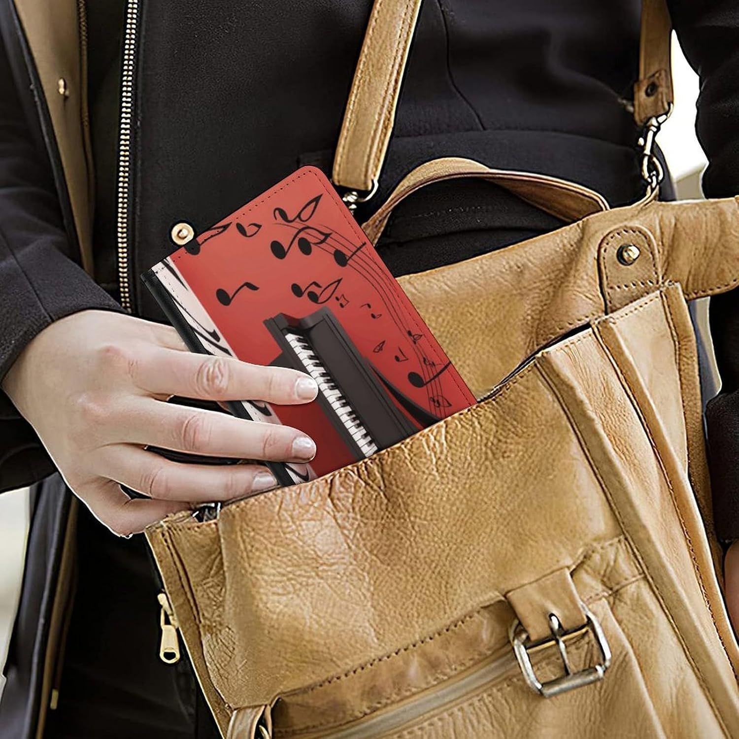 Music Note Piano Passport Holder PU Leather Passport Travel Wallet Credit Card Holder Fashion Passport Cover Wallet Case Minimalist Front Pocket for Travel Document Organizer image 5