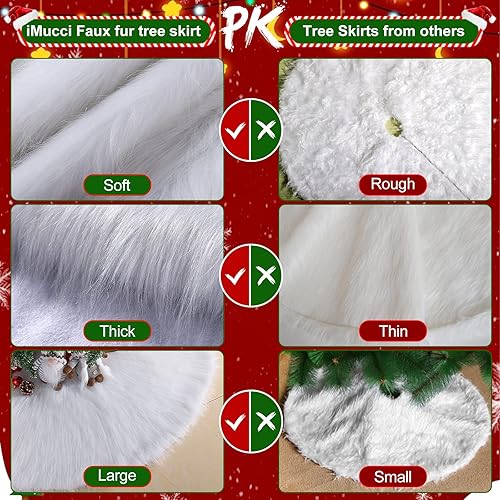 Miniatura 4 de iMucci - Pie de árbol de Navidad de pelo de lana, color blanco nieve, pequeño, faldón de terciopelo afelpado, decoración de fiesta para