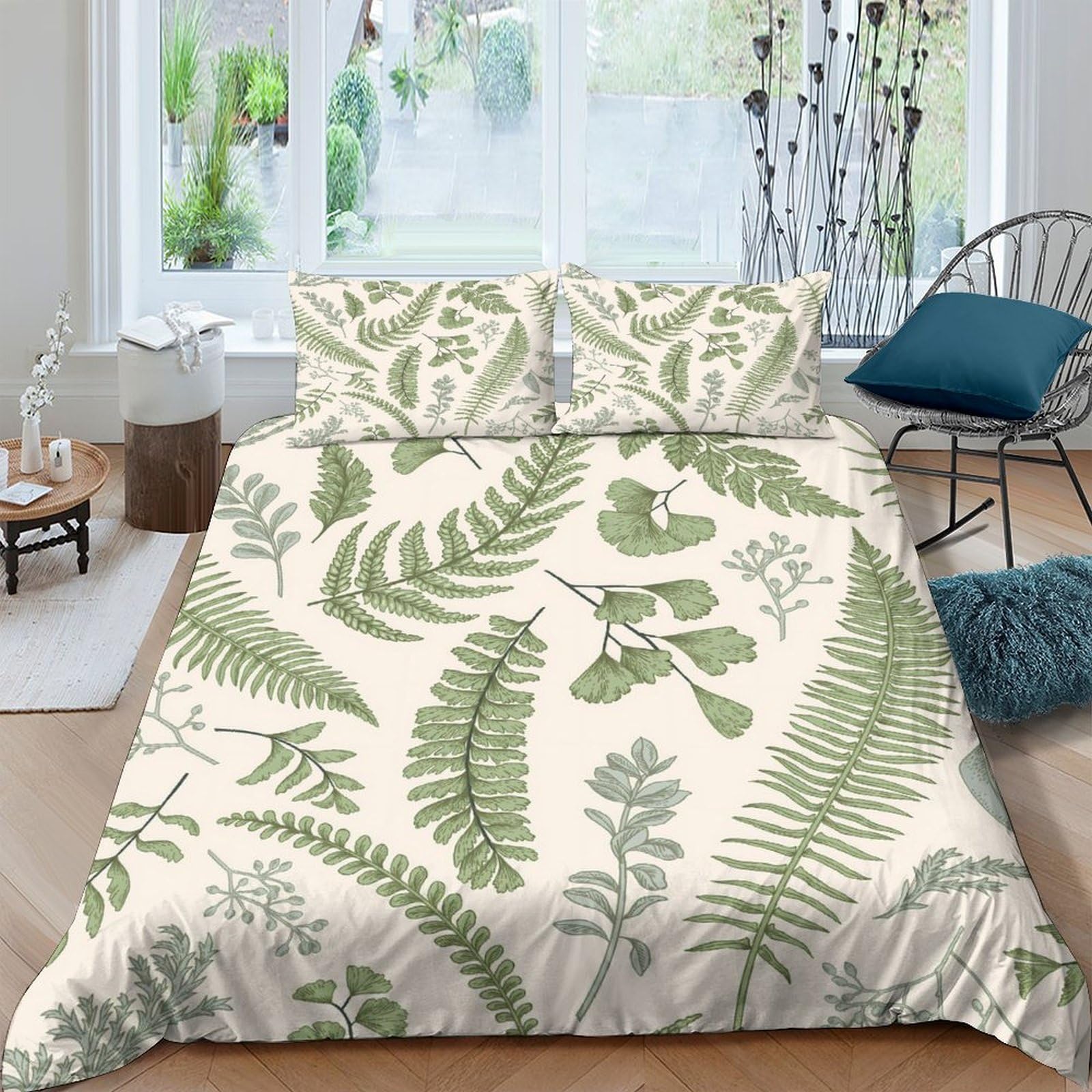 Ctjqhvkz Style-9 3D Printed Botanical Fern Fitted Sheet Microfiber Soft Breathable Leafy Green Bed Cover For Bedroom Guest Room Decor Single（135X200cm）