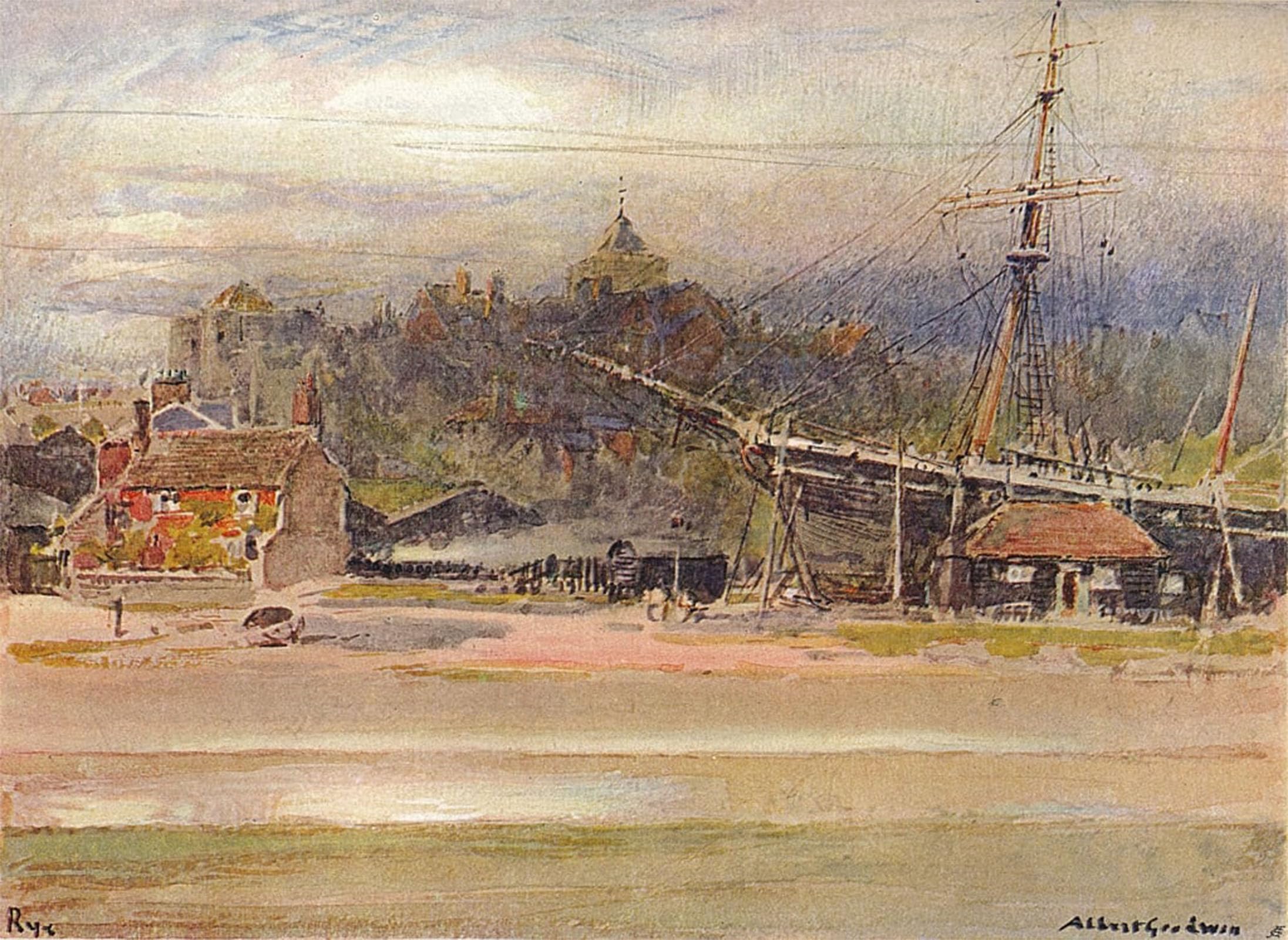 POSTERIIk Famous Modern Artwork Art Mural Boatbuilders Yard Rye by Albert Goodwin Oil Paintings Pictures for Home Decor 60x90cm